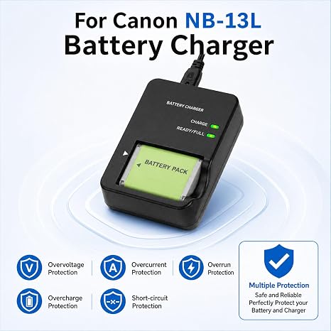 Cargador de Batería CB-2LH / CB-2LHT para Canon NB-13L – Compatible G7X Mark II III, G5X, G9X, SX620 SX720 SX730 SX740 HS