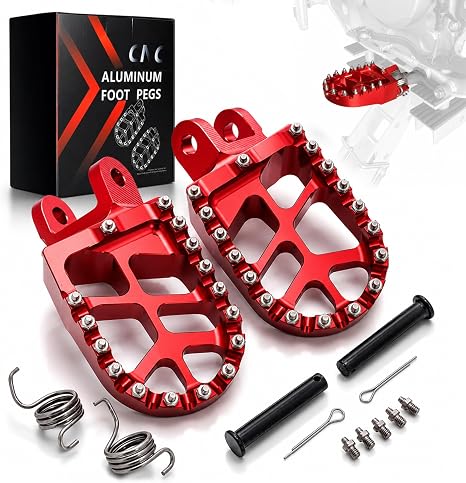 Estriberas CNC JFG RACING para Dirt Bike | Rojo | Compatible con Honda XR, CR, CRF, CRM y Kawasaki KLX250
