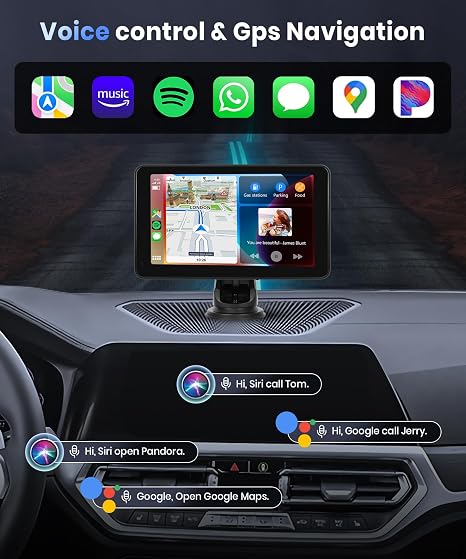 Radio de Auto Portátil Podofo 7" — CarPlay Inalámbrico, Android Auto, Bluetooth, GPS, Mirror Link