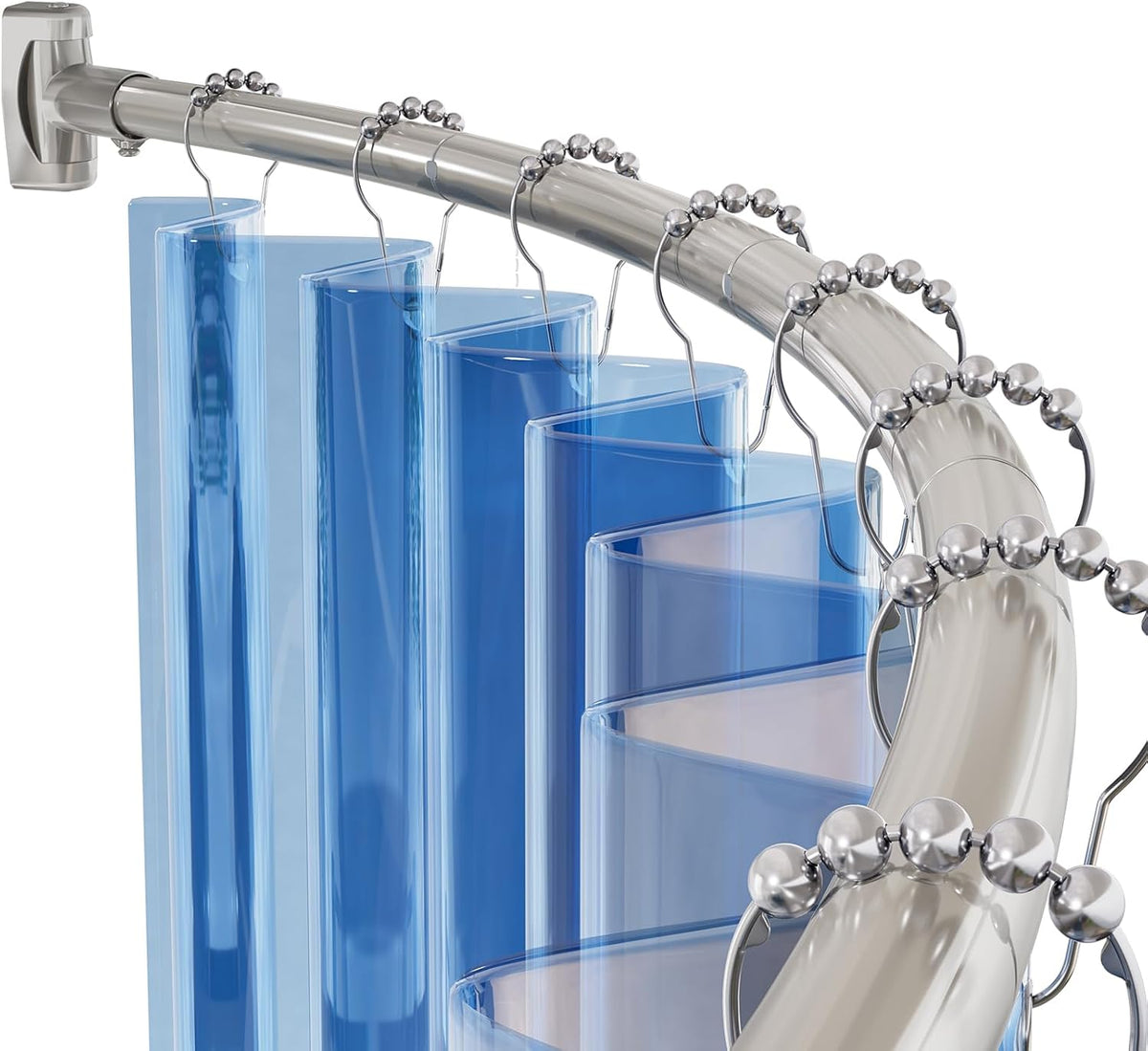 Barra para cortina de ducha curva y arqueada AmazerBath de 66 a 76 pulgadas, resistente, a prueba de óxido, diseño telescópico ajustable, fácil instalación segmentada, requiere perforación, níquel.