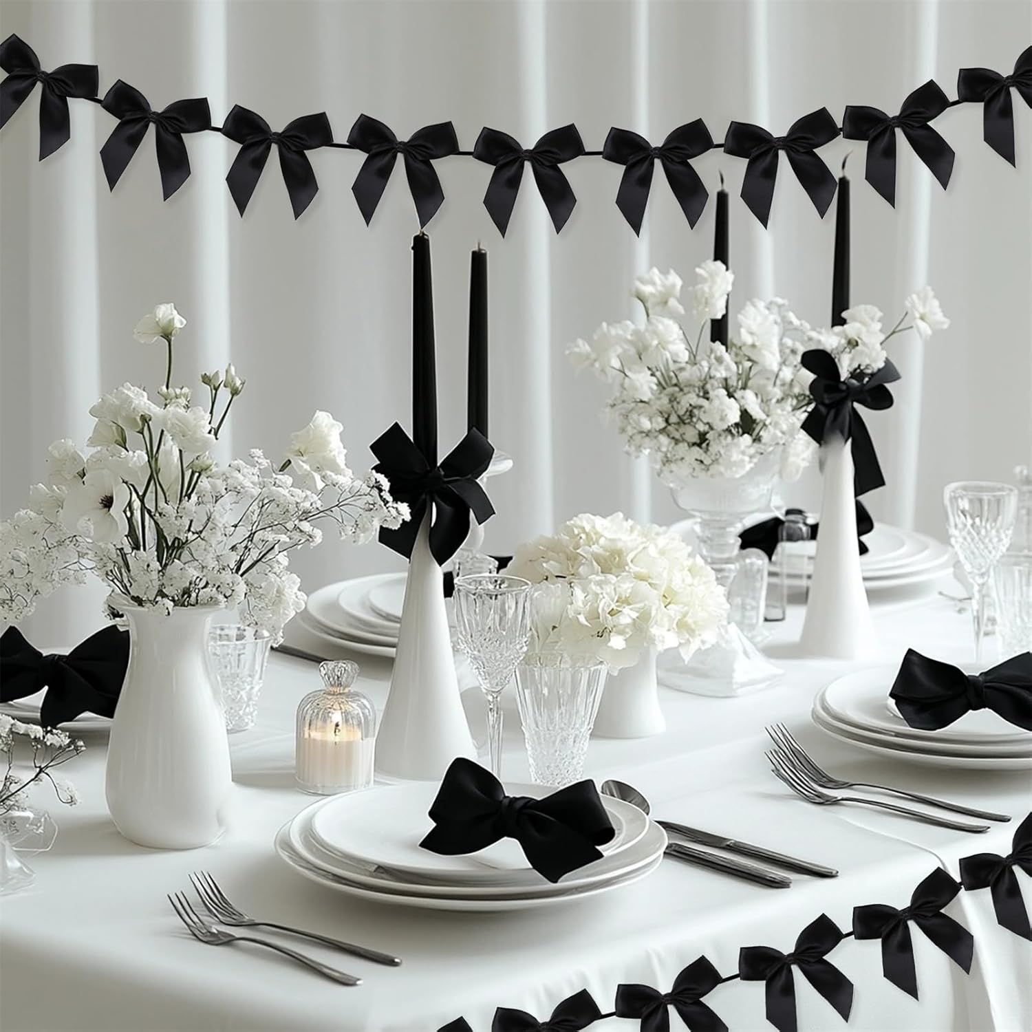 guirnalda con moño, decoración de moño de cinta para fiesta de baby shower, moño coqueto para decoración de cumpleaños para niñas (negro)