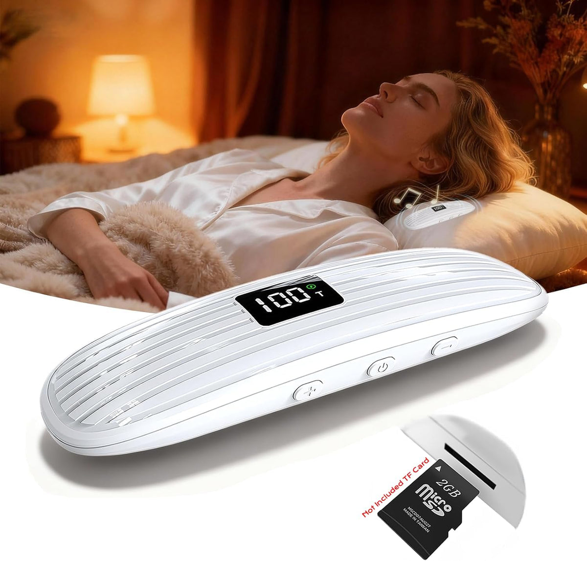 ByteWave Altavoz de Conduccion Osea para Debajo de la Almohada | Ultra Delgado | Bluetooth 5.3 Inalambrico Mini | con Pantalla LED, Tarjeta TF y Apagado Automatico | Diseno Privado para Dormir de Lado