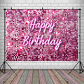 Lofaris Pink Flash Square Backdrop for Photography Happy Birthday Shinning Sequin Wall Panels Shimmer Wall Sweet 16 Girl Woman 20th 30th 40th Party Background Decorations Photo Studio Props9x6ft