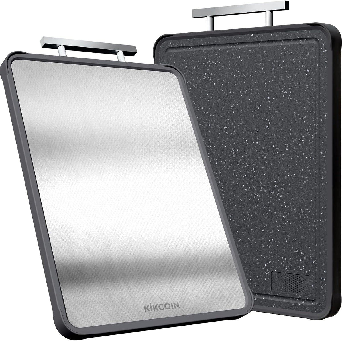 Kikcoin Tablas de cortar de acero inoxidable de doble cara para cocina, acero inoxidable y paja de trigo PP Tabla de cortar grande, color negro