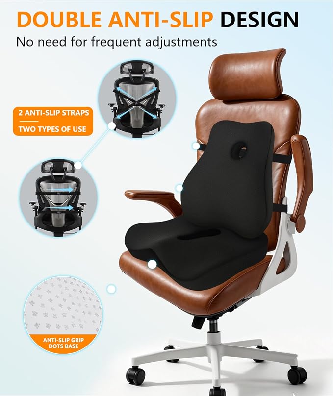 Juego de cojín de asiento y almohada de apoyo lumbar para silla de oficina, almohada ergonómica para aliviar el dolor de ciática