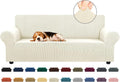 Funda Elástica para Sofá KEKUOU 3 Cojines – 78"-94", Jacquard Cuadros, Base Elástica, Beige Grande, Apta para Mascotas y Niños