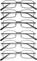 Autojouls Paquete de 6 gafas de lectura de metal con bloqueo de luz azul, bisagra de resorte, ligeras, resistentes y cómodas, 3 negras, 3 color gris plomo, 3.0 x