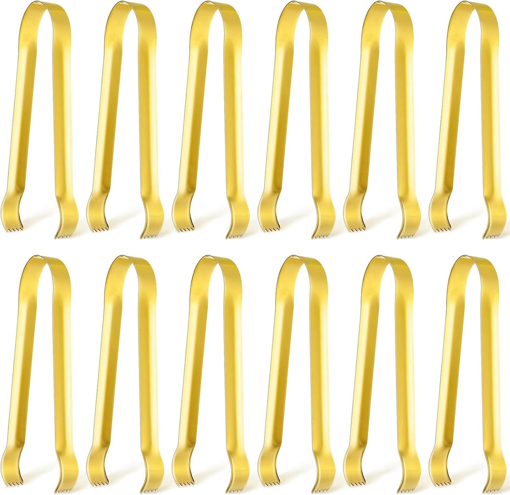 Gejoy 12 pinzas pequeñas para servir de 6.3" Mini Gold Ice de acero inoxidable para aperitivos, ideales para fiestas de té, café, bares y cocinas.