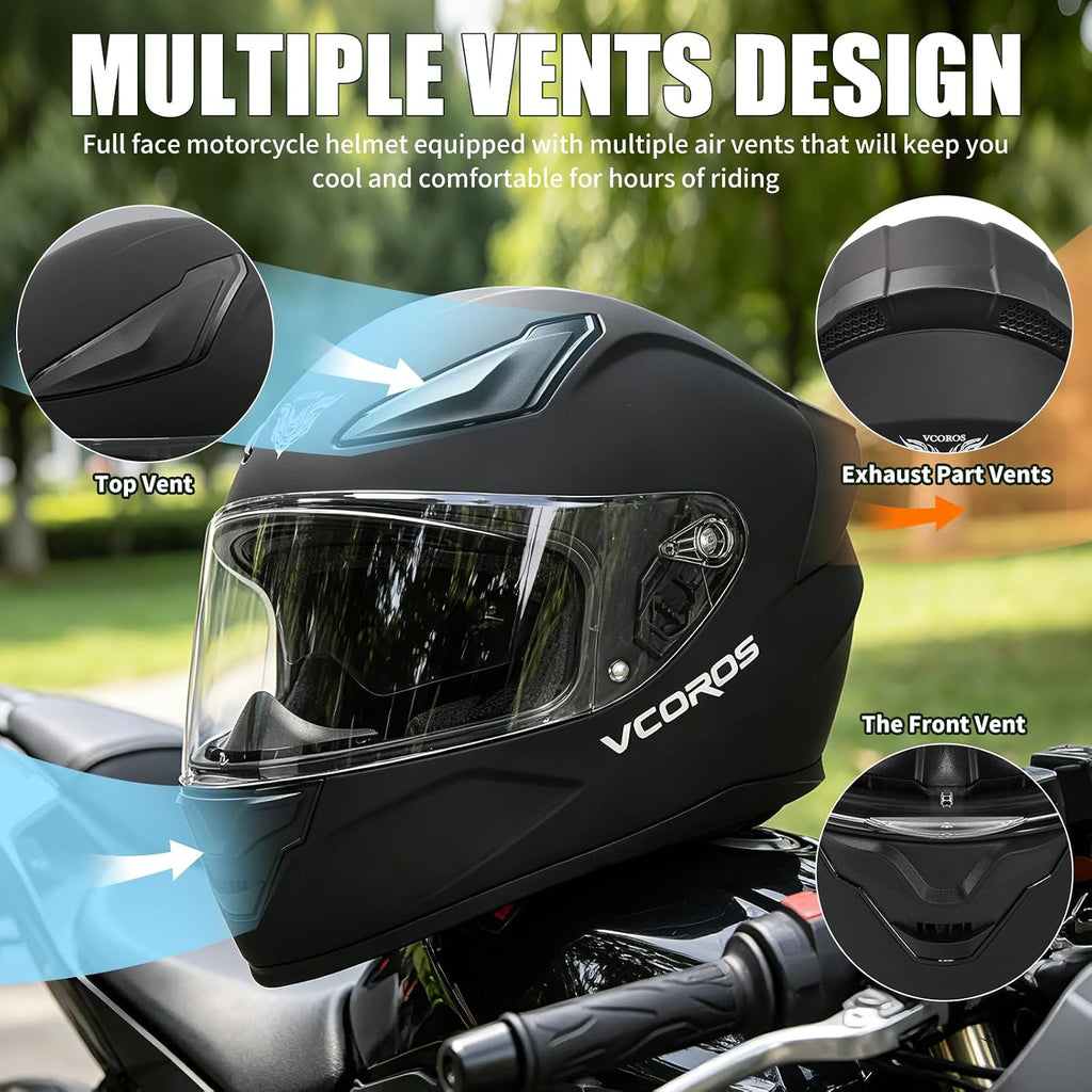 VCOROS Casco integral para motocicleta, unisex, para adultos, aprobado por DOT, WS-609, casco de carreras de moto de calle