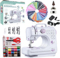 Máquina de coser portátil para principiantes, minimáquina de coser pequeña con 50 piezas de tela y 32 hilos, 12 puntadas integradas, 2 velocidades y pedal. 