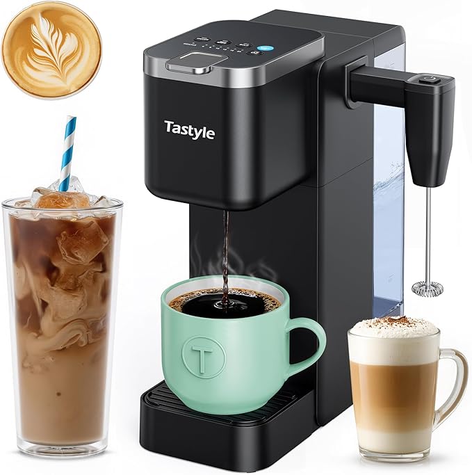 Tastyle Cafetera Individual con Espumador – Usada | Cápsulas K y Molido, 4 Estilos, 40oz