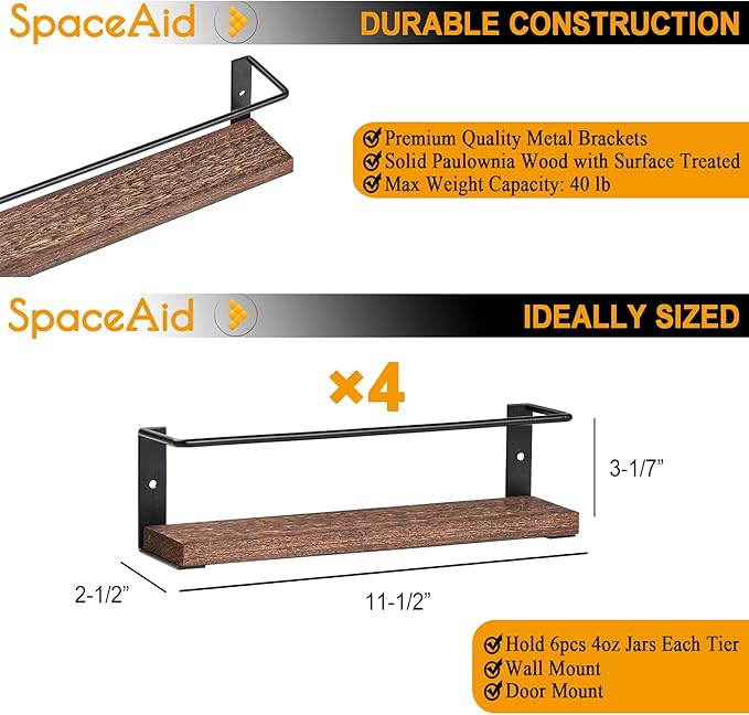 Organizador de especias SpaceAid para puerta de armario o montaje en pared (paquete de 4)
