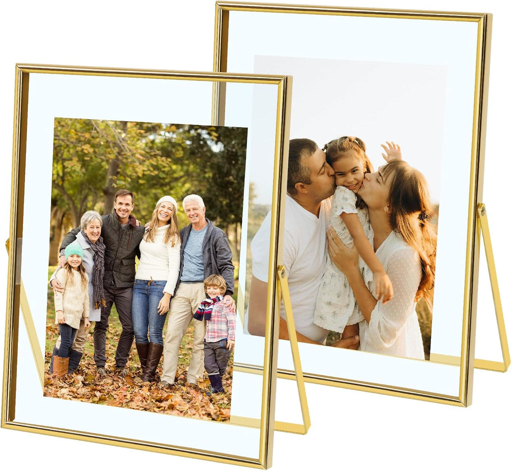Marcos Flotantes Qiannhee Gold Pack 2 – 8x10", Doble Cristal, Soporte Metálico, Para Múltiples Tamaños de Foto