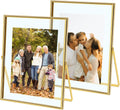 Marcos Flotantes Qiannhee Gold Pack 2 – 8x10", Doble Cristal, Soporte Metálico, Para Múltiples Tamaños de Foto