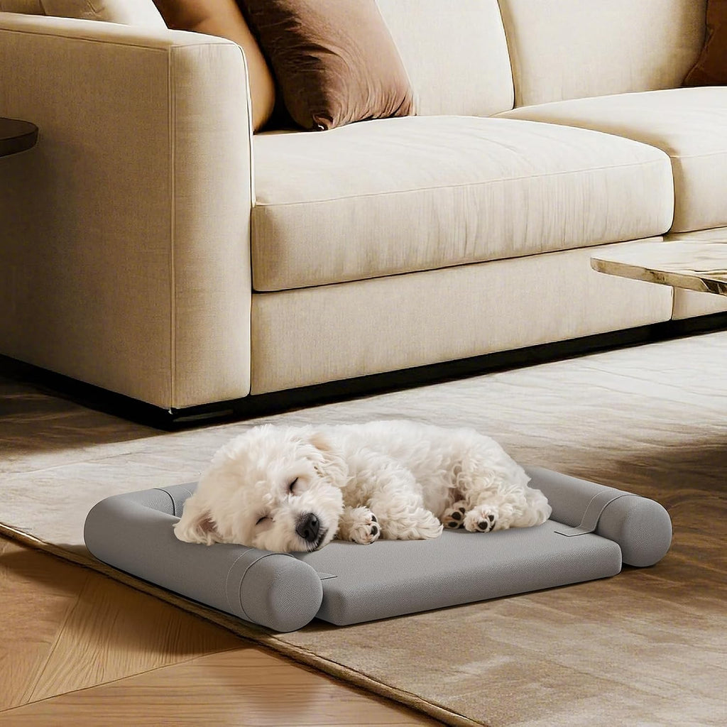 Cama Ortopédica para Perros Pequeños – Con Bolsters Removibles, Cubierta Lavable, Color Gris