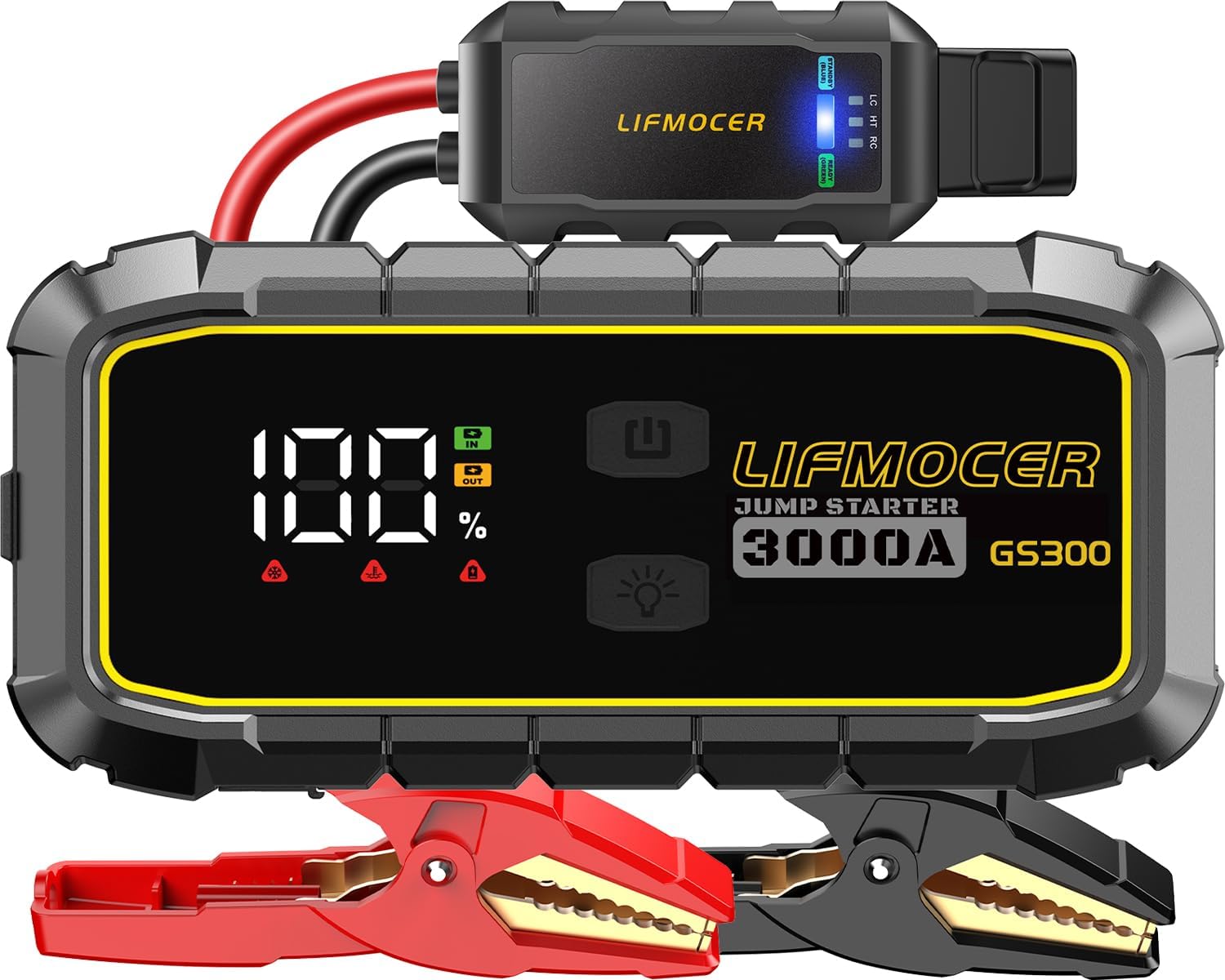 Arrancador portátil GS300 de 3000 A para baterías de coche de hasta 10 L de gasolina y 8 L de diésel. Arrancador de 12 V y 59,2 Wh con estuche de almacenamiento, carga rápida USB y pantalla LCD para motocicletas y camiones. 