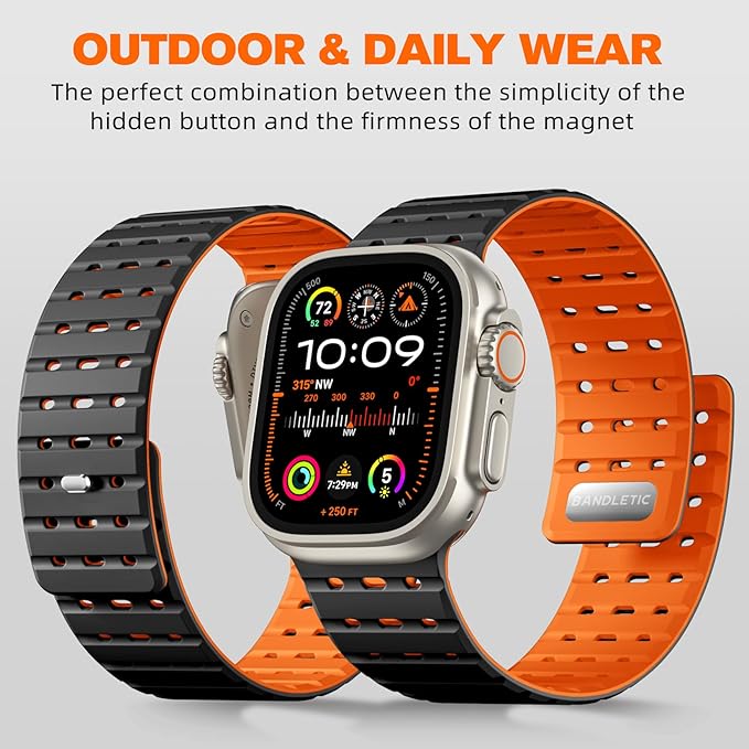 Bandletic Correa magnética compatible con Apple Watch Ultra para hombres y mujeres, correa deportiva de repuesto de silicona para iWatch 49mm (Ultra 3/2/1), 46mm (11/10), 45mm (9/8/7), 44mm (SE3/SE2