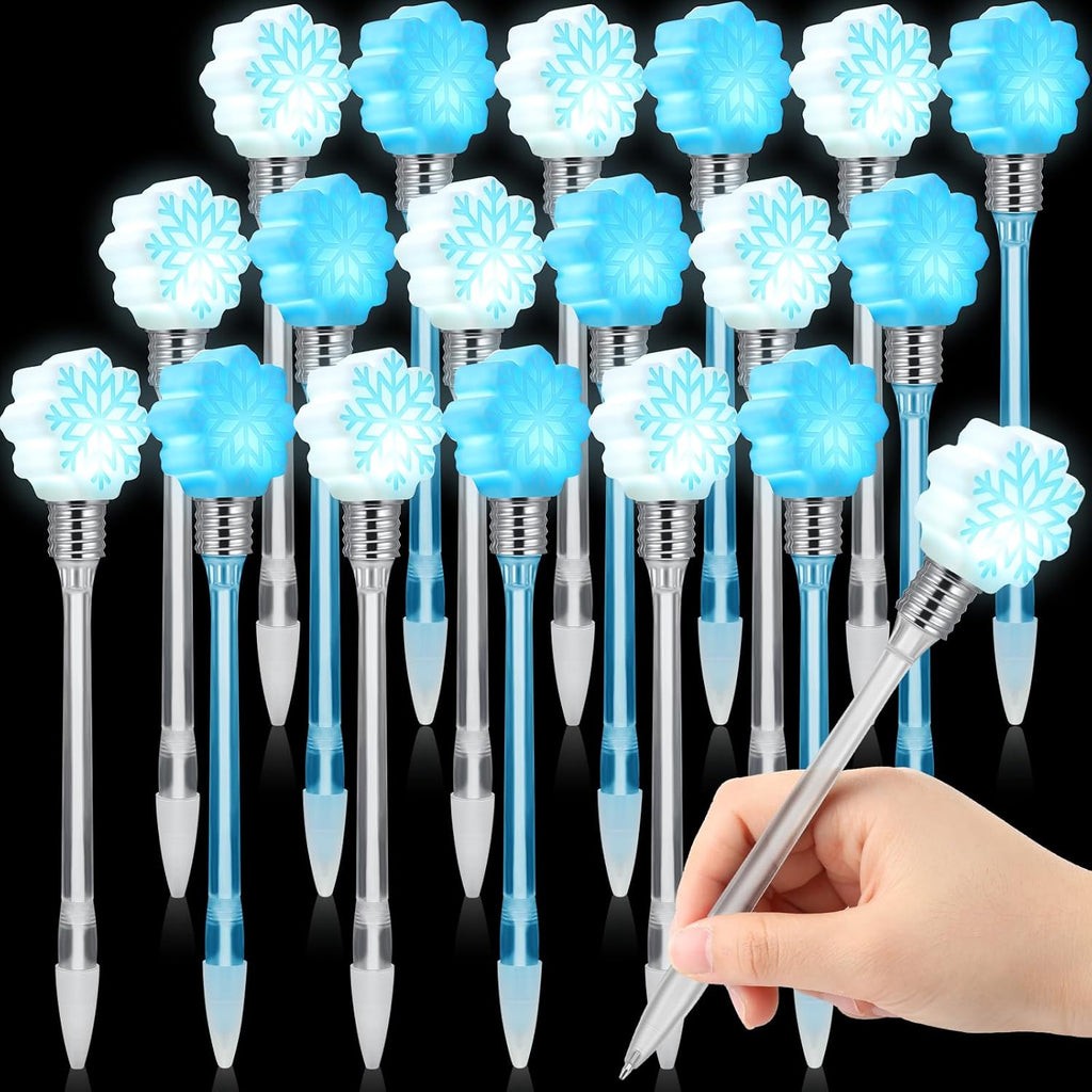 Bolígrafos Tatuo con forma de copo de nieve, con luces LED intermitentes, tinta negra de 1 mm, ideales como regalo de fiesta, premios escolares, material de oficina para Navidad, invierno, Año Nuevo (24 unidades) 