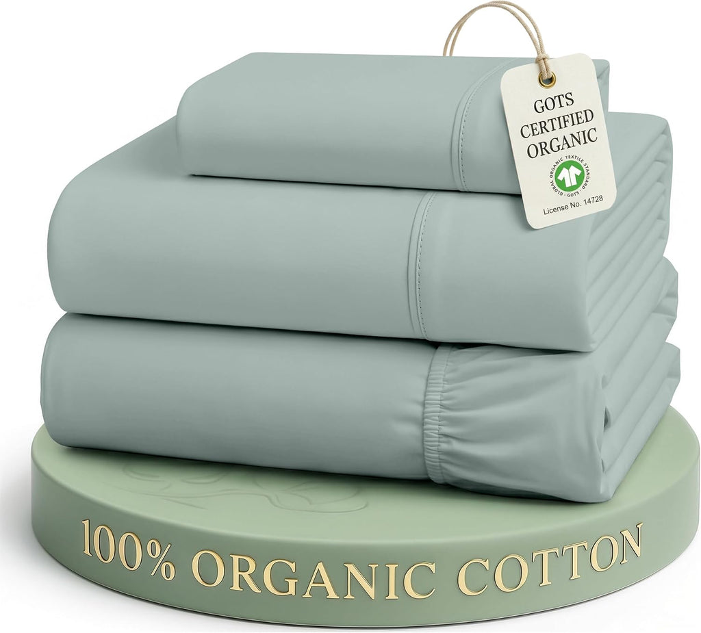 LANE LINEN Juego de Sábanas Queen 100% Algodón Orgánico | Ecológico y Sostenible | Bajo Pilling, Resistente al Desteñido | Lavable a Máquina | Azul Francés