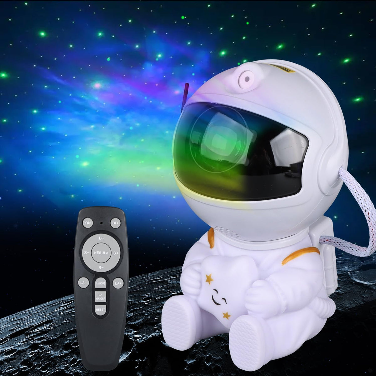 Proyector de estrellas de astronauta, proyector de estrellas con luz galáctica para niños, 8 modos, control remoto y luces LED ajustables de 270° para dormitorio, decoración de habitación de niñas, cine en casa, techo, temporizador (blanco original).
