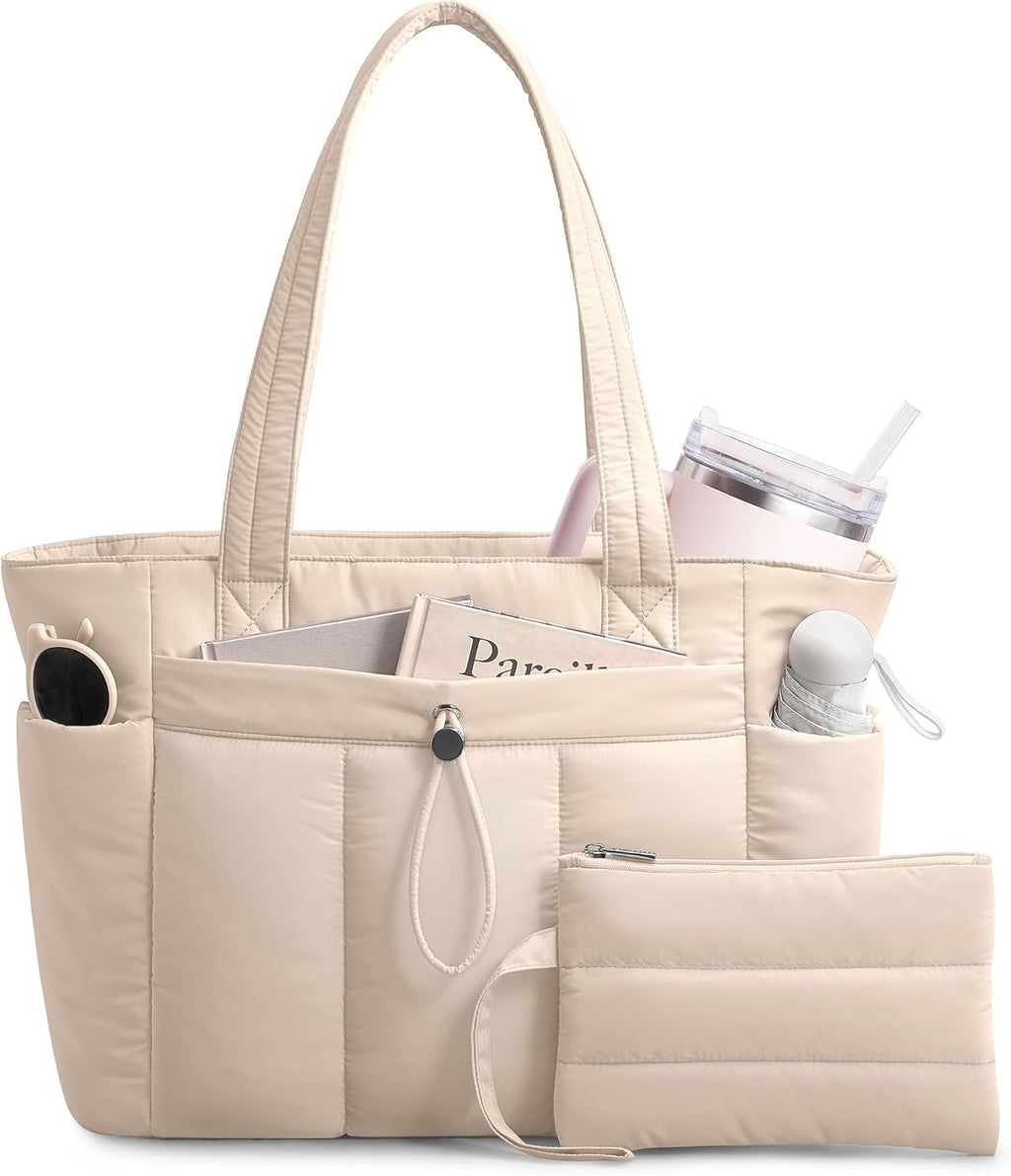 Bolso Tote Acolchado TOPDesign para Mujer | Portavaso, Compartimento Laptop, Bolsa Cosmética y Manga Trolley para Trabajo y Viaje