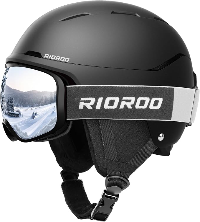 Set Casco y Goggles de Ski RIOROO – Casco Antichoque con Goggles Anti-Niebla OTG para Esqui y Snowboard, Para Hombres, Mujeres y Jóvenes
