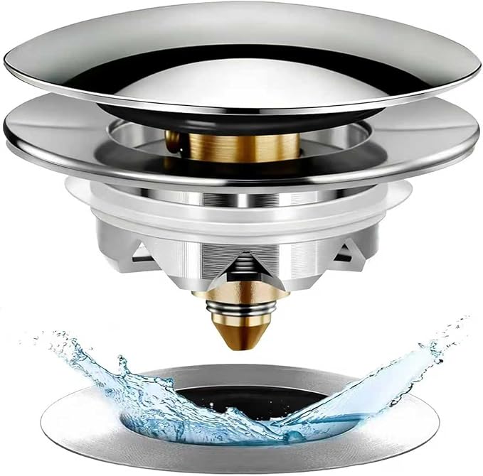 Anlige Tapón de drenaje de bañera, tapón de bañera desplegable y cubierta, parte inferior con recogedor de pelo, universal para drenaje de 1.45 a 1.8 pulgadas, reemplaza el tapón de drenaje viejo, plata