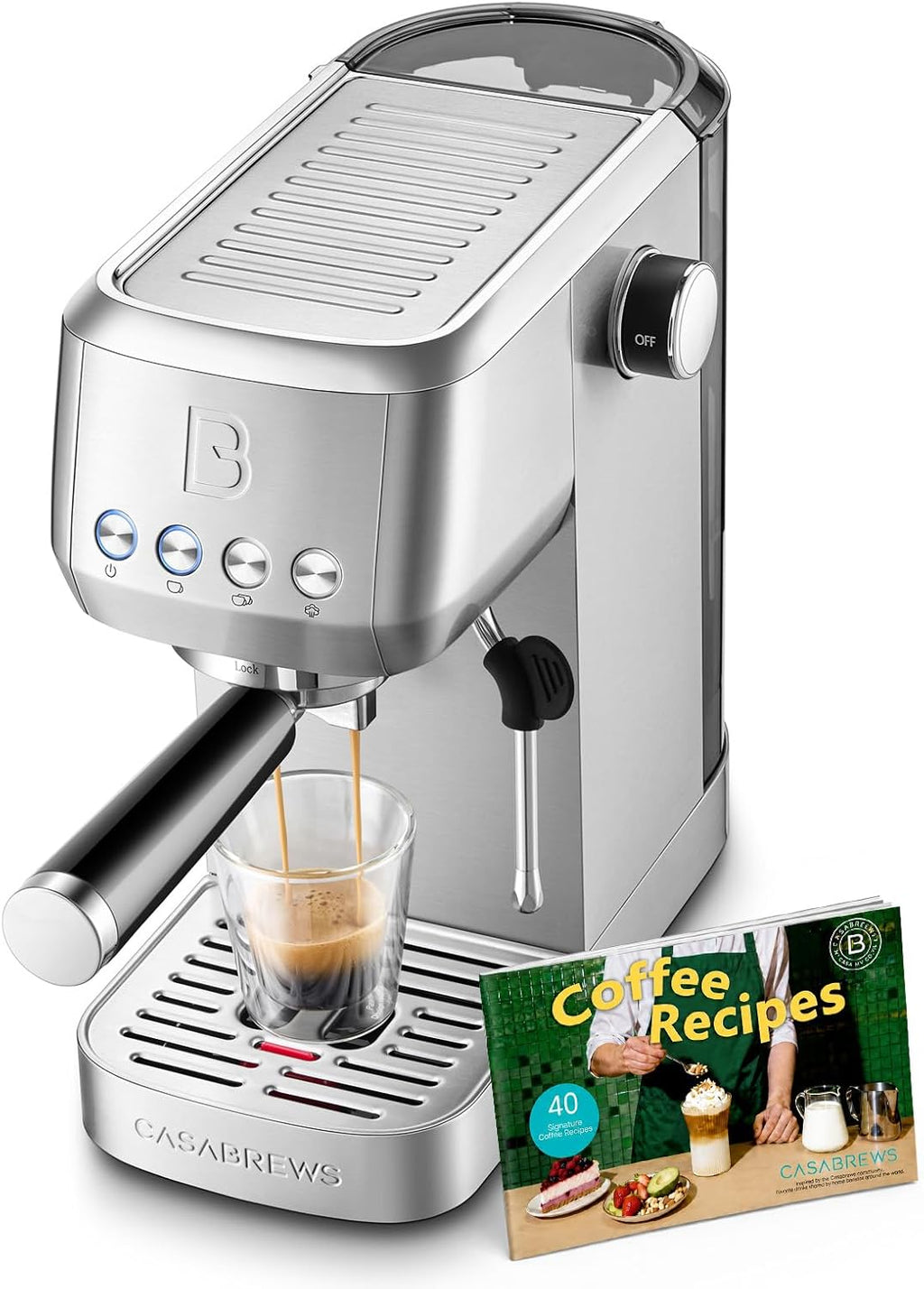 Máquina de Espresso CASABREWS 3700 Essential 20 Bar | Acero Inoxidable | Cafetera de Cappuccino y Latte con Vaporizador | Tanque 43.9oz | Plateada