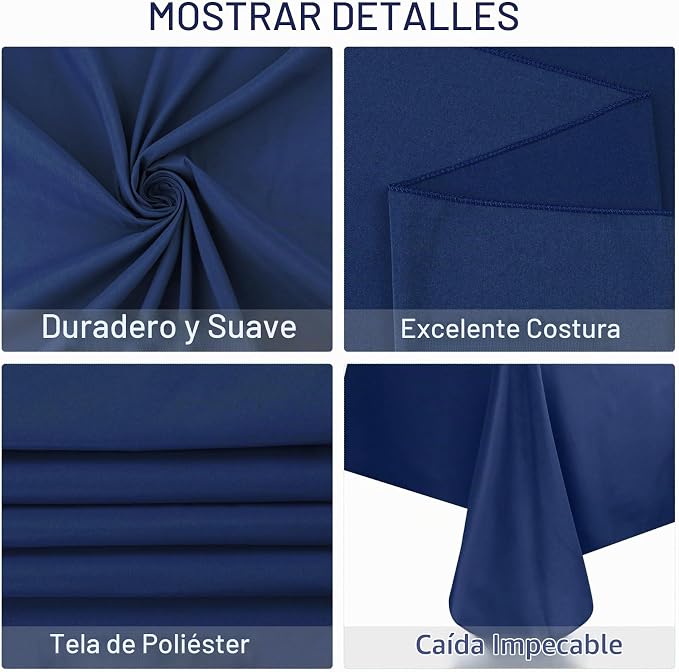Paquete de 4 manteles cuadrados de mesa de 52 x 52 pulgadas, color azul marino, mantel lavable a máquina, tela de poliéster, cubierta de mesa para comedor, fiestas de bufé, picnic, eventos