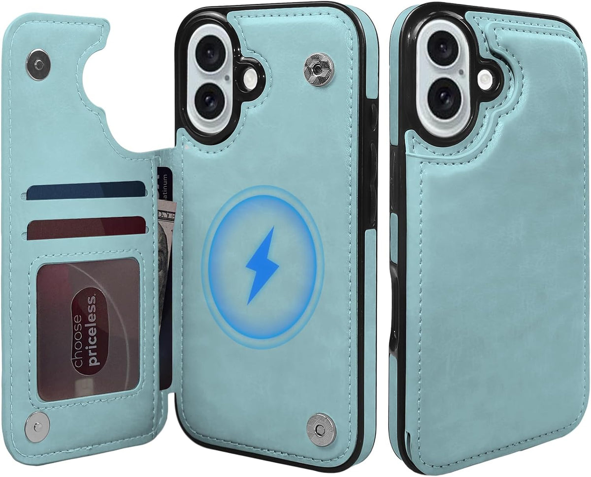 Funda Tipo Cartera TopPerfekt para iPhone 16 (6.1") – Compatible con MagSafe, Azul Cielo