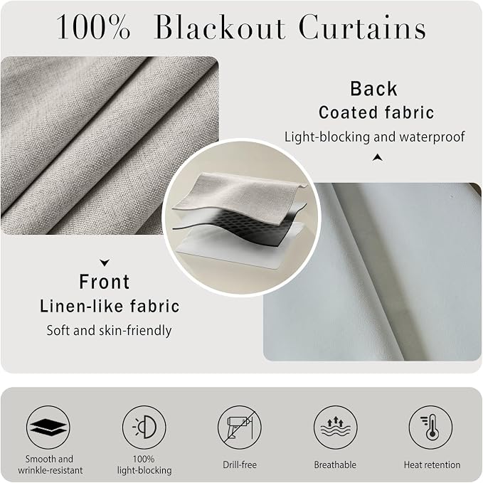 LAS CORTINAS LLEVAN CINTA TRASERA PERO SE GUINDAN CON GANCHOS-Cortinas 100% opacas, sombra negra para ventana, revestimientos temporales de tela fáciles de colgar