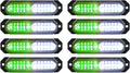 ASPL 8 Luces Estroboscopicas Ultra Delgadas 12 LED con Sincronizacion | Montaje en Superficie para Camion, Auto y Vehiculo | Baliza de Emergencia (Verde/Blanco)