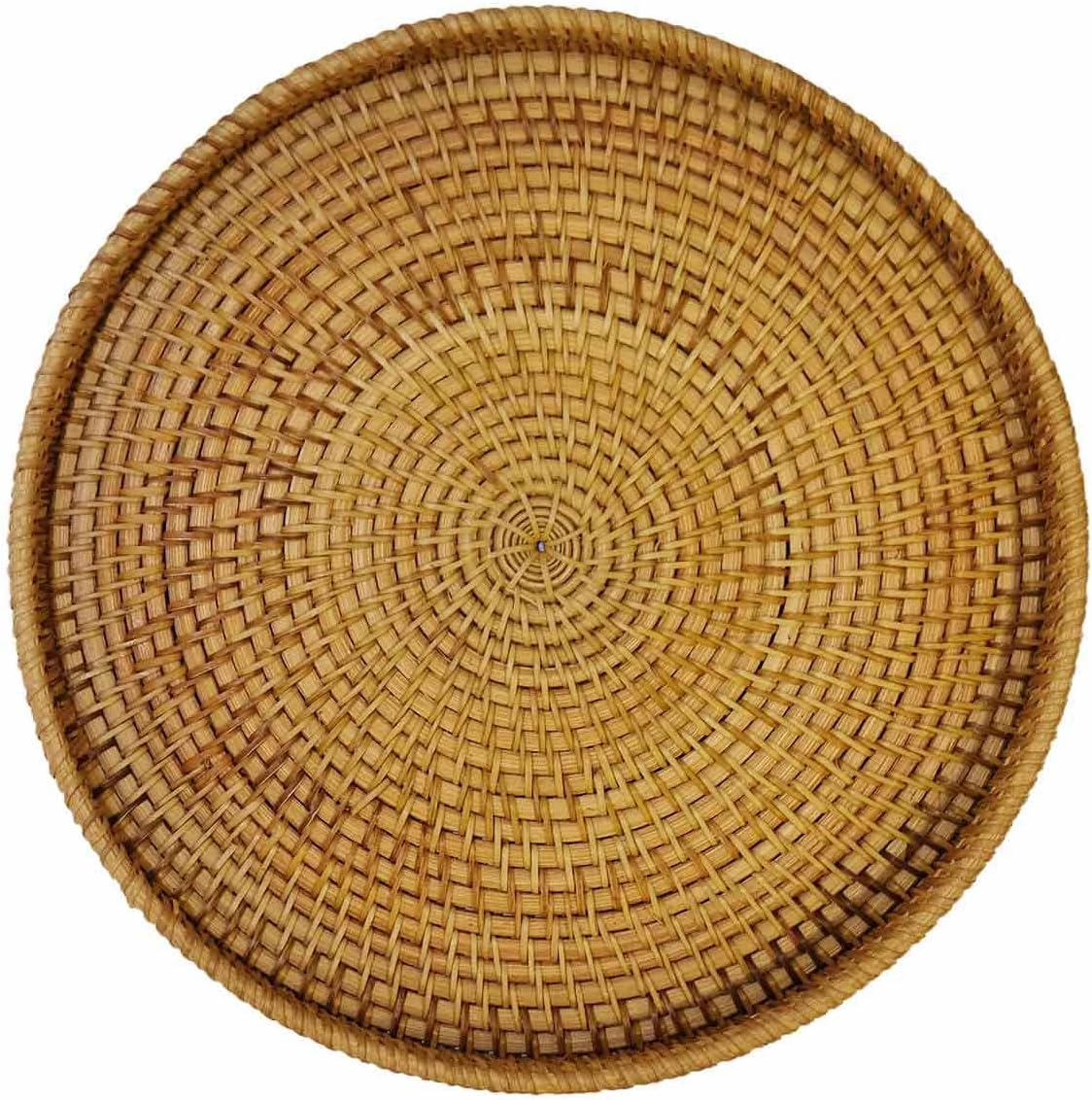 Cesta de servir de ratán tejida a mano WEEMYY de 28 cm (11 pulgadas) - Bandeja redonda para frutas, bocadillos, aperitivos, pan, desayunos, barbacoas y fiestas - Bandeja decorativa para sala de estar, cocina y comedor (grande)