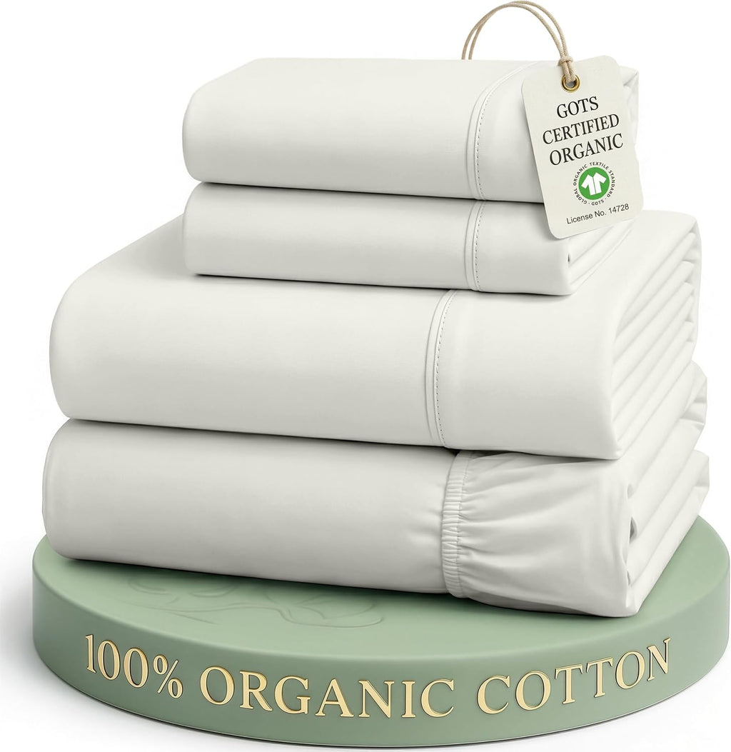 Juego de Sábanas y fundas 2 y 2 LANE LINEN 100% Algodón Orgánico Tamaño Full | 4 Piezas Percal Puro de Fibra Larga | Transpirable | Se Ajusta a Colchones de Hasta 38 cm | Gris Glaciar