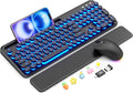 Combo de teclado y ratón inalámbricos: teclado retroiluminado tipo máquina de escribir con reposamuñecas magnético y soporte para teléfono, teclas redondas iluminadas, conjunto inalámbrico de 2,4 GHz para Mac, Windows, PC, portátil, SABLUTE