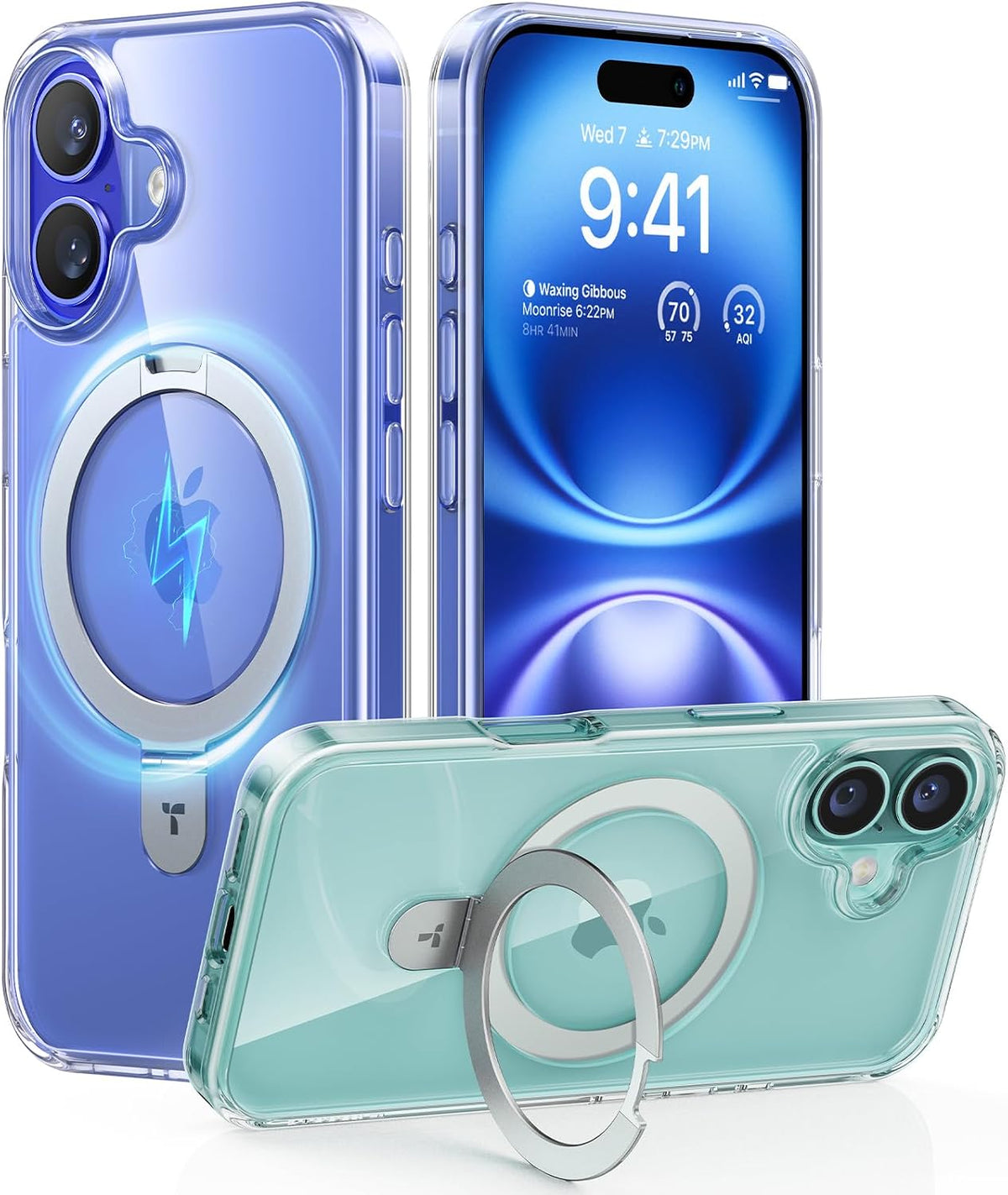 Funda Magnética TORRAS para iPhone 16 6.1" – Compatible MagSafe, Soporte Integrado, Protección Grado Militar, Delgada Traslúcida | Cristal Transparente