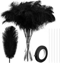 80 Plumas de Avestruz Naturales a Granel 8-12 Pulgadas | Para Jarrones | Incluye 80 Alambres y 1 Cinta | Arreglos Florales, Bodas y Centros de Mesa | Negro