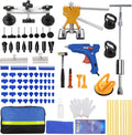 Kit de 97 piezas para extraer abolladuras, kit de reparación de abolladuras sin pintura para carrocería con extractor dorado, extractor de abolladuras en T con martillo deslizante, extractor de puente, ventosa y pistola de pegamento para eliminar