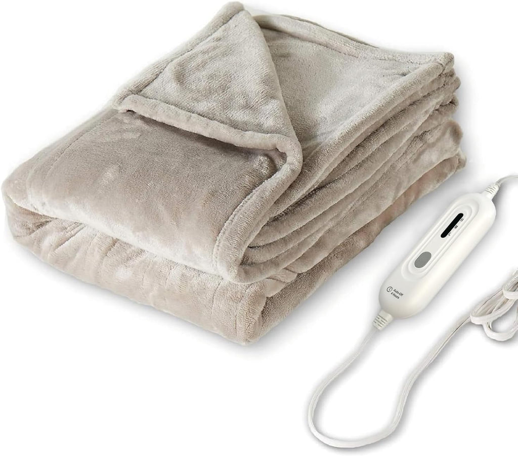 Manta eléctrica calefactora Tefici, franela suave y súper acogedora de 2 capas, 127 x 152 cm, con 3 niveles de calor y apagado automático de 4 horas, lavable a máquina, con certificación ETL y FCC, para uso en casa o en la oficina, color camello 
