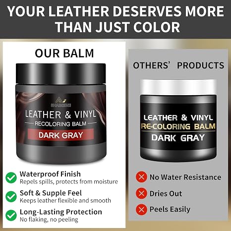Bálsamo Recolorante de Cuero y Kit de Reparación de Arañazos, Restaurador de Cuero Gris Oscuro para Sofás, Muebles, Asientos de Automóvil, Pintura y Tinte de Cuero para Sofá, Sillas, Bolsas y Más