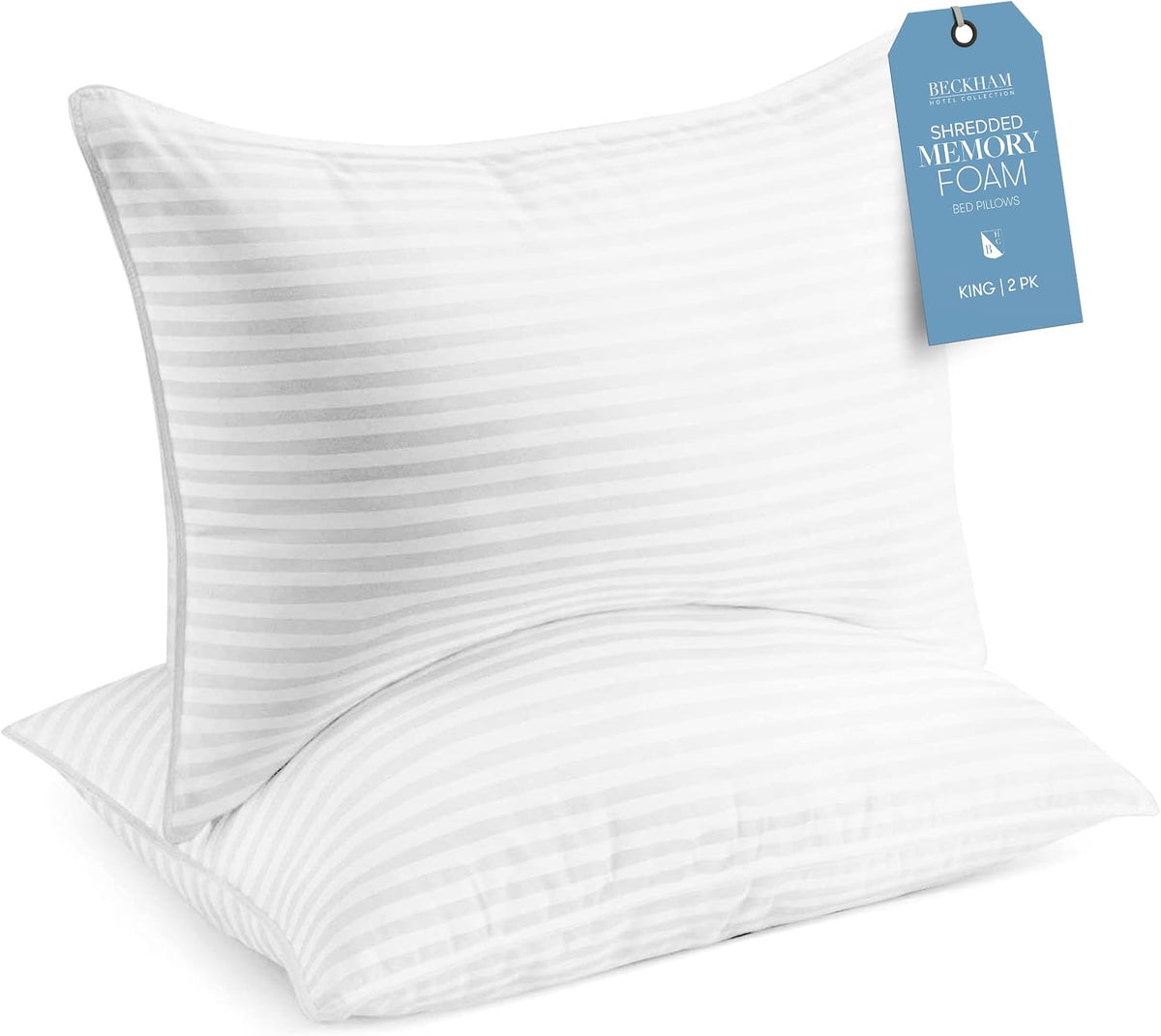Juego de 2 almohadas de espuma viscoelástica tamaño king size de la colección Beckham Hotel Collection (relleno ajustable): almohada refrescante de espuma triturada para quienes duermen boca arriba, boca abajo o de lado.