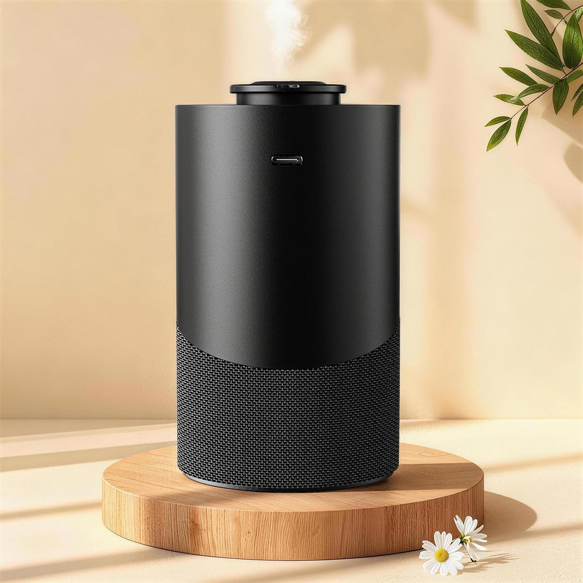 Difusor de aceites esenciales sin agua para el hogar (aleación de aluminio y tela) - Difusor de aromas inalámbrico para coche con 3 temporizadores y 3 niveles de niebla - Máquina de aromas con batería de 2000 mAh para habitaciones, color negro