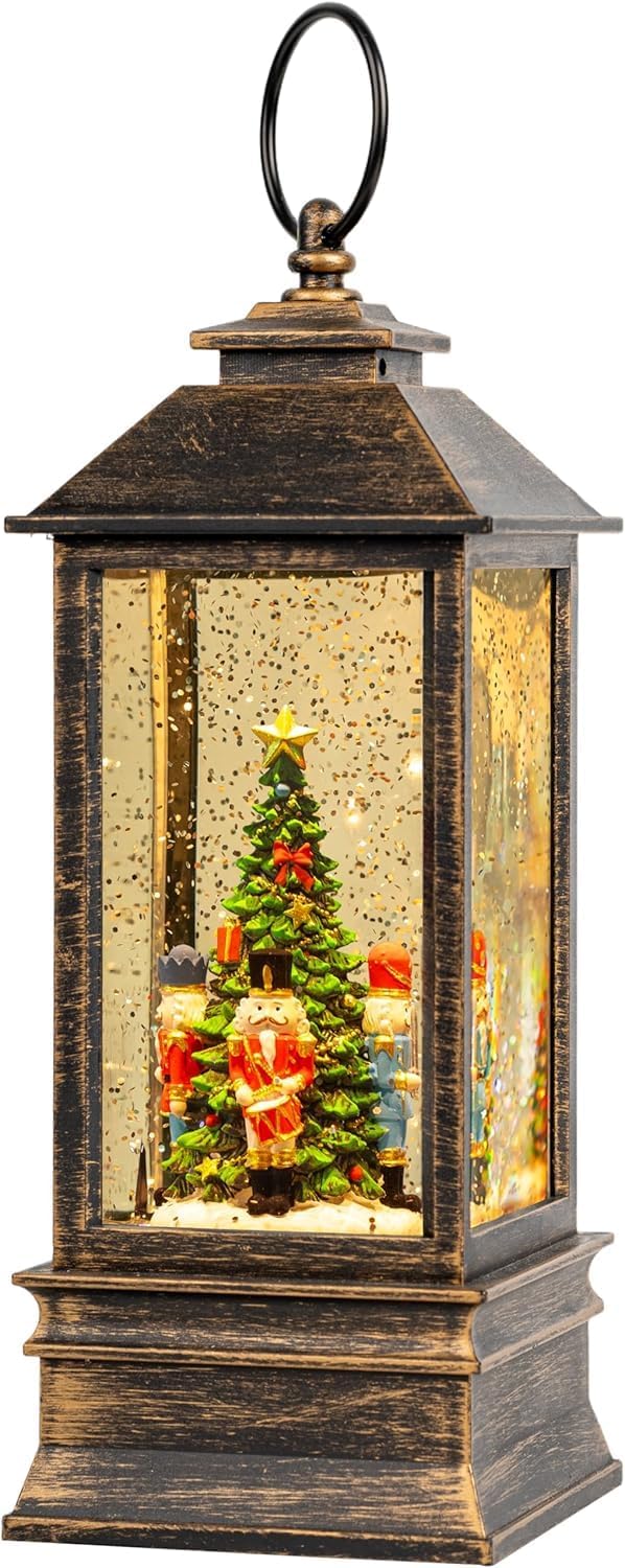 Christmas Snow Globe Water Lantern with Nutcracker Scene Battery Operated or USB Powered Musical Lighted Holiday Decoration for Tabletop Display for Family and Friends