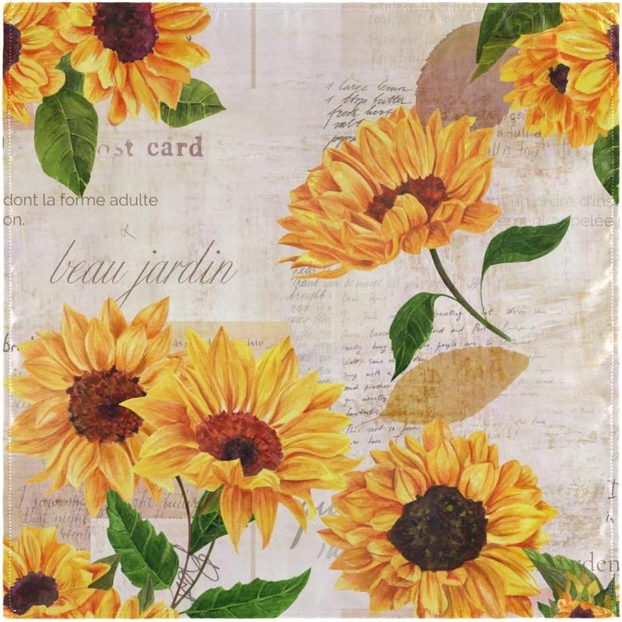 Servilletas de Tela Reutilizables Moudou Estampado Girasol | Set de 6, 20x20 Pulgadas, para Mesa, Bodas y Fiestas