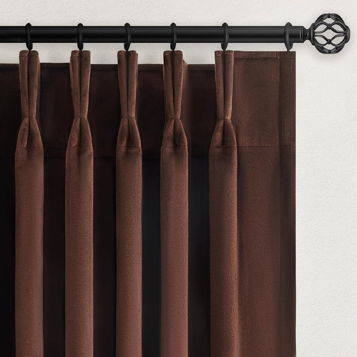 Cortinas Drapenova de terciopelo marrón oscuro de 274 cm de largo para ventana grande de sala de estar, cortinas modernas y elegantes plisadas, opacas, térmicas, con ganchos y lengüeta trasera, 2 paneles largos hasta el suelo, color tostado.