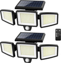 Luces solares para exteriores Tuffenough de 2500 lúmenes, 210 LED, luces de seguridad con control remoto, 3 cabezales con sensor de movimiento, resistentes al agua IP65, focos de pared de gran angular de 270° con 3 modos (paquete de 2).