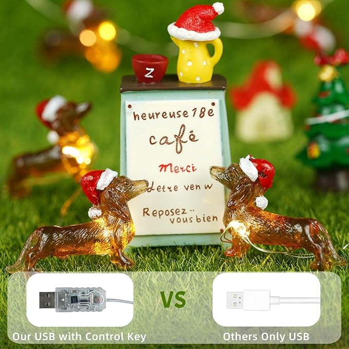 Luz de Cadena Perro Salchicha 3 metros 30 LEDs Luz de Cadena Perro Salchicha de Navidad con Control Remoto Luz de Perro Salchicha Funciona con Batería/USB para Decoración de Boda y Navidad