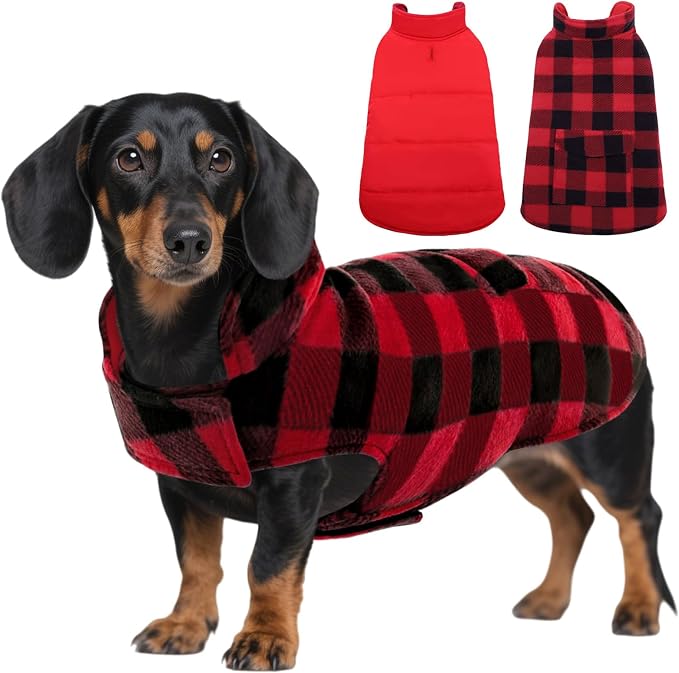 Kuoser Abrigo de Invierno para Perros Talla M – Chaleco Reversible a Cuadros Estilo Británico, Resistente al Viento