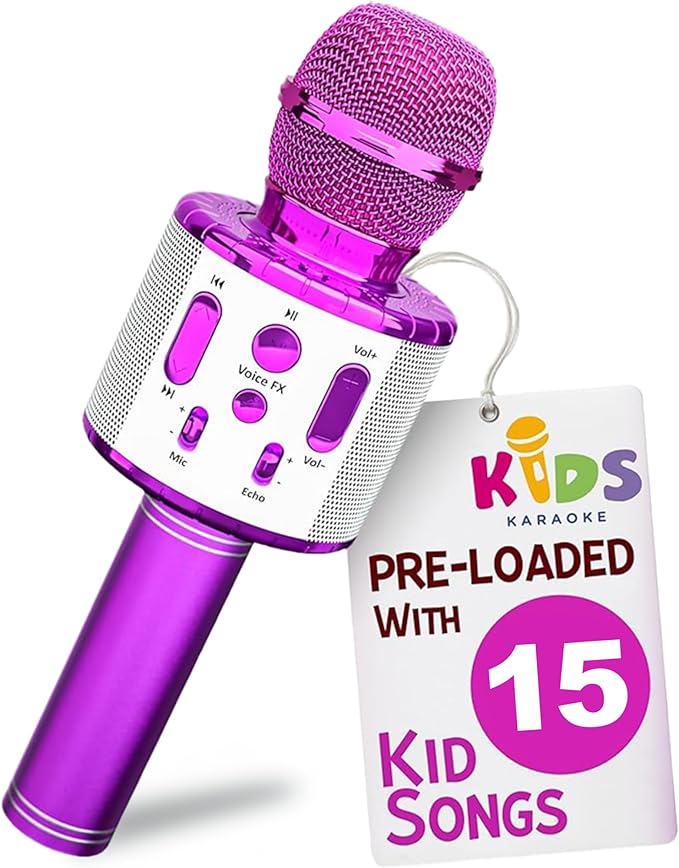 Move2Play, Micrófono de karaoke para niños | Incluye canciones precargadas y Bluetooth | Regalo de cumpleaños para niños | Juguete para todas las edades 2, 3, 4, 5, 6+ años para niñas, niños y bebés