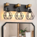 Accesorios Iluminación Tocador Rústico Granja 3 Luces Madera Apliques Pared Pantalla Metal Elegante para Sala Dormitorio Pasillo